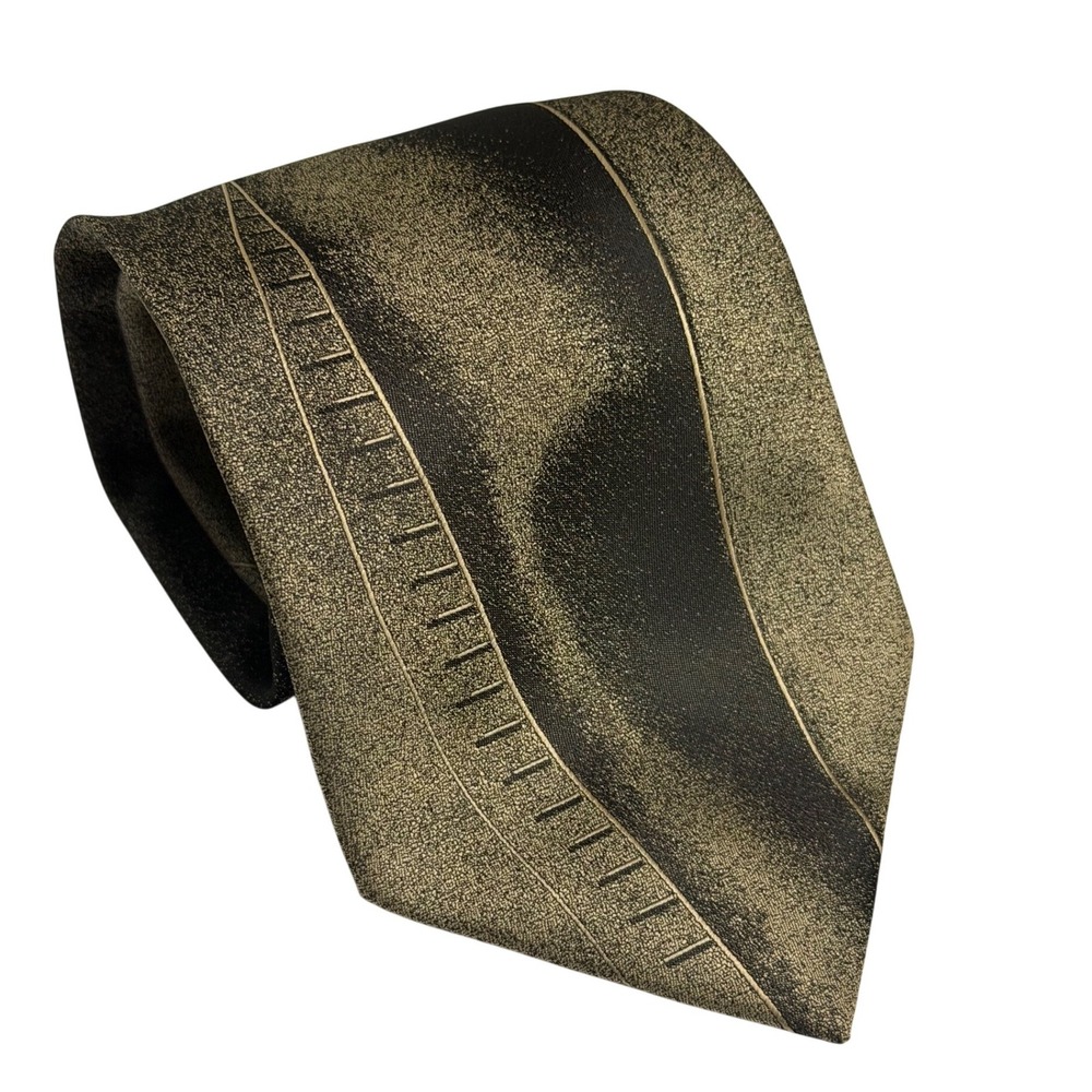 Puritan Necktie Gold Black Metallic Shimmer Abstract Geometric Mens OS